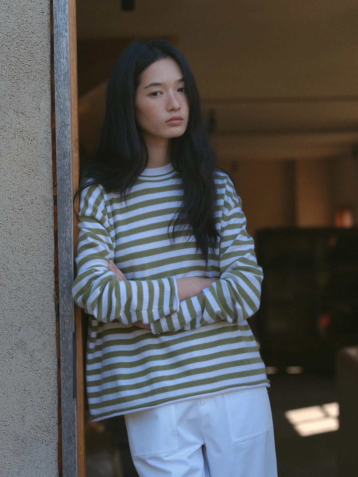 

Loose Fit Camere Knit Sweater round Ne Inner Wear Casual Stripe Pattern Women's Soft Comfortable Long Sve Winter Top