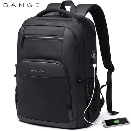 Mochila impermeable de viaje BANGE con puerto de carga USB compatible con mochilas para portátiles de 15,6 pulgadas para hombres y mujeres, mochilas escolares para adolescentes