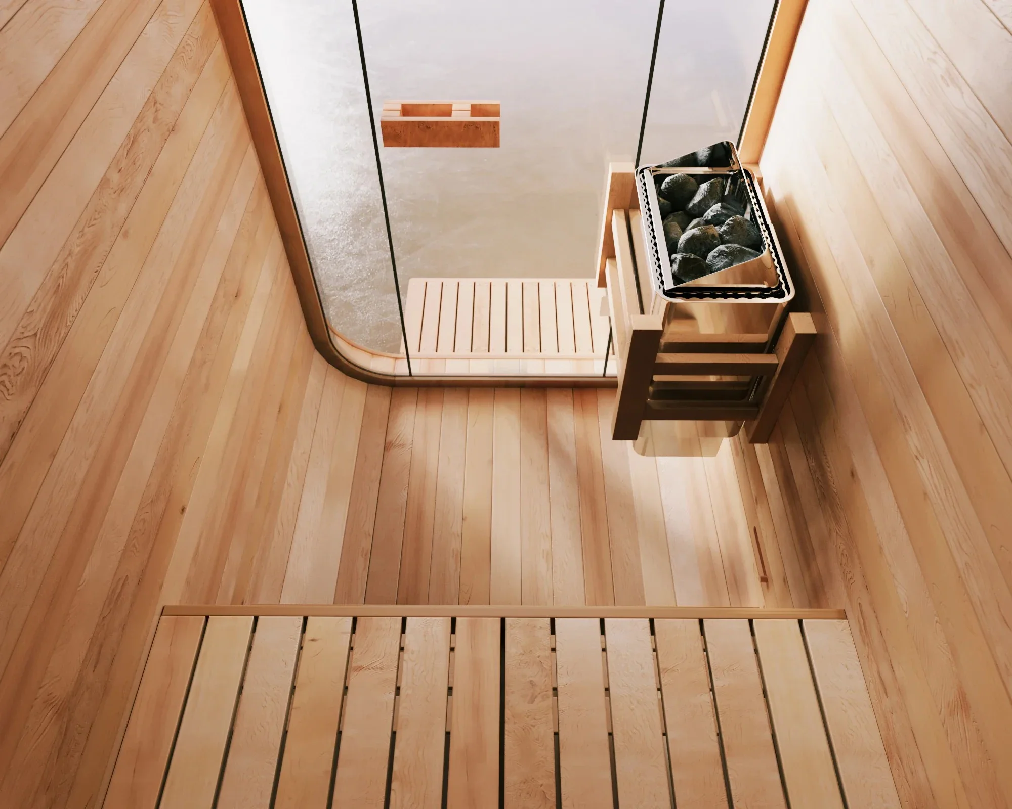 xx-Hachillspa 2-Person Outdoor Sauna Room With Panoramic Tempered Glass Window Solid Wood Construction
