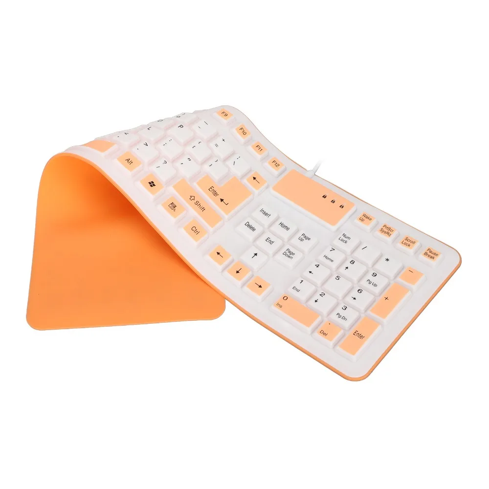 Portable 106 Keys Silicone Keyboard Foldable Pink/Blue/Orange USB Wired Keyboard Waterproof Silent Keyboard Laptop Notebook