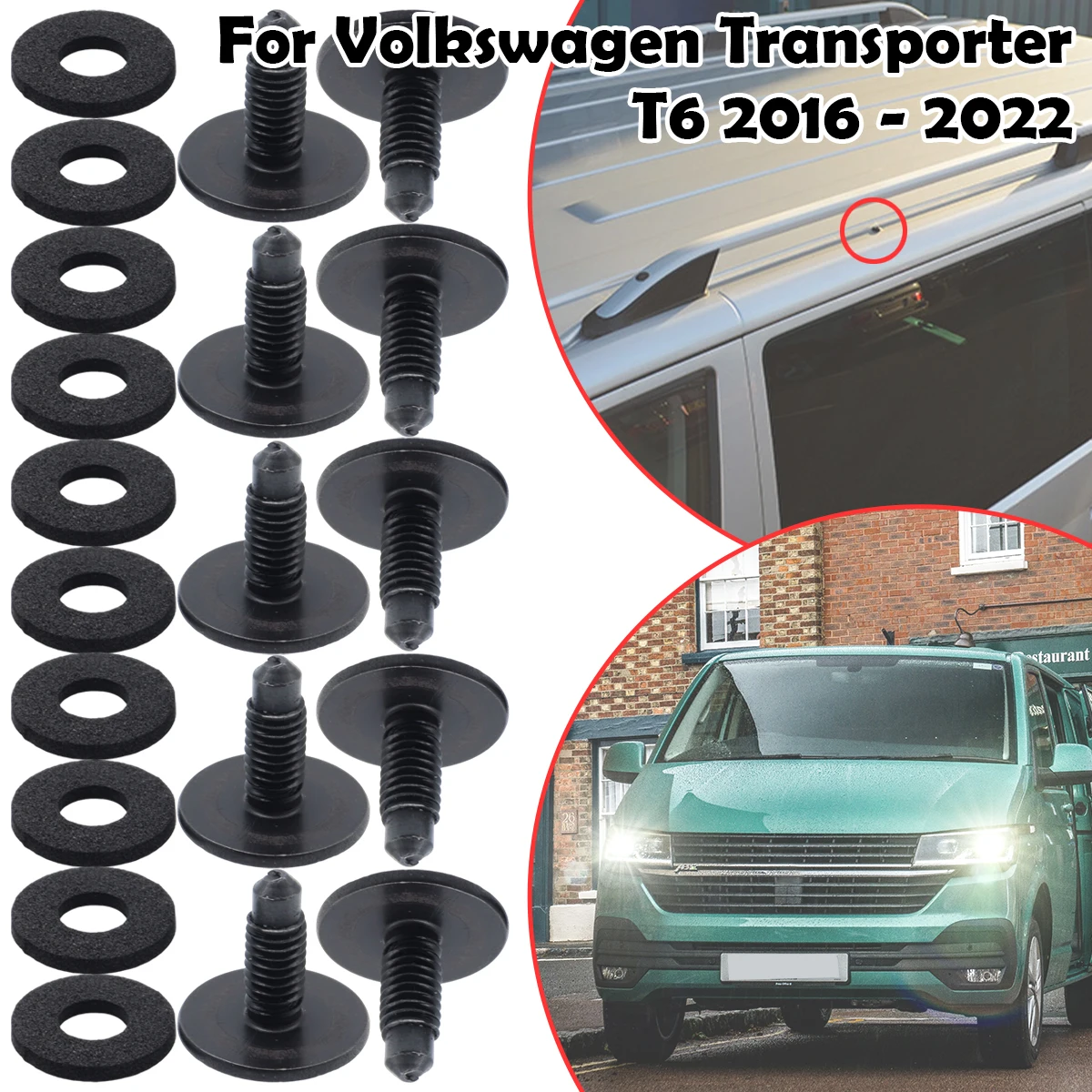 

10SET WHT006148 Roof Rack Holes Panel Blanking Black Screws Bolts Sealed For Volkswagen Transporter T6 2016-2022 T6.1 2003-2021
