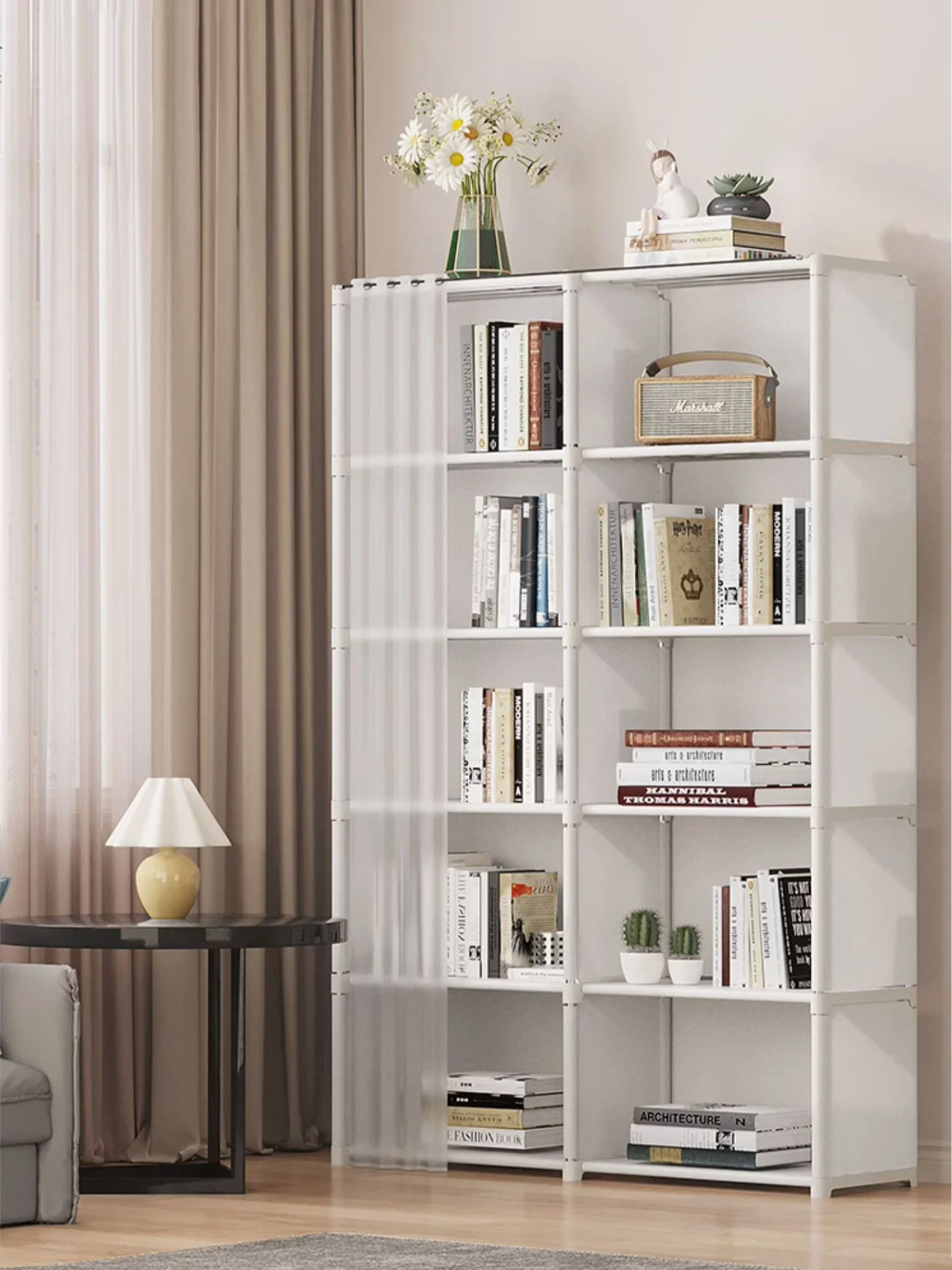 6-lagiger Schlafzimmer-Kleiderschrank, Aufbewahrungsregal, Kleiderschrank mit Vorhang – staubdichter Organizer für Steppdecken, Kleidung, Decken, Bücherschuhe