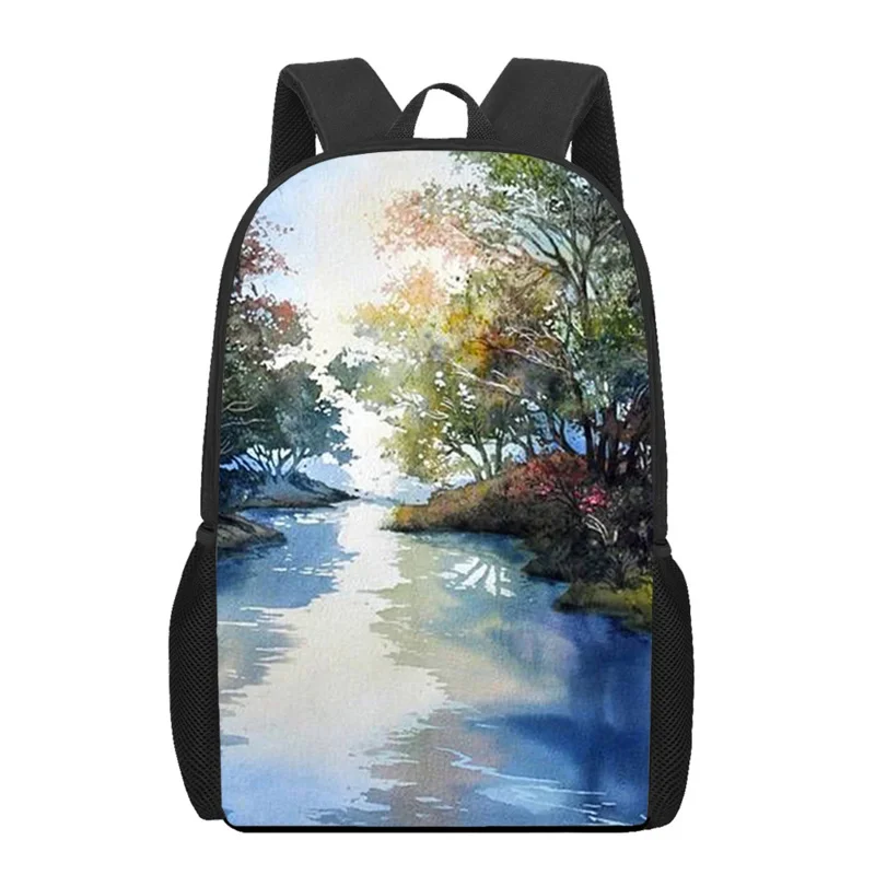 

Watercolor Paintings Landscape Backpack Teenager Kids School Bag Children Bookbag Gift Casual Shoulder Rucksack Travel Backpack