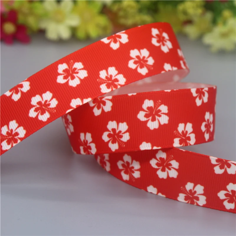 DHK 50yards Flower Floral Hawaii Printed Grosgrain Ribbon Accessories Material Headwear Decoration DIY Sewing Craft S2128