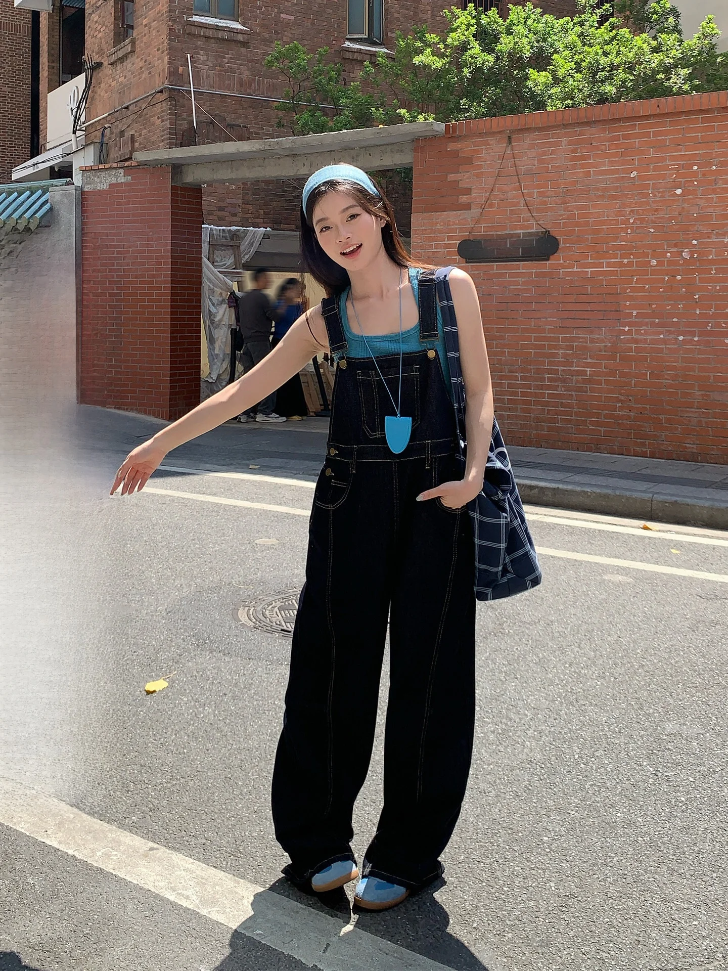 

Cool Sweet Deep Blue Wide Leg High Waist Casual Overalls Women's New Style Loose Pants Spring Season Comfortable Trousers
