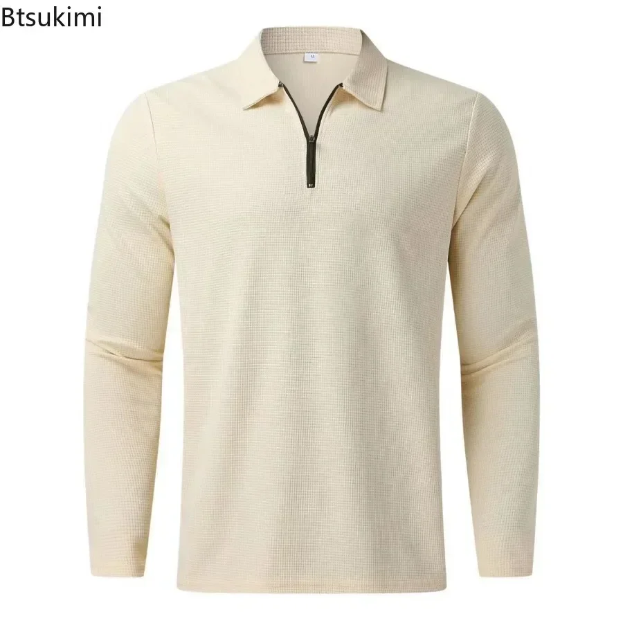 

2025 Men's Long Sleeve Polo Shirts Solid Zipper Lapel Casual Pullovers Tops Loose Soft Breathable Sports Tops for Men Shirts New