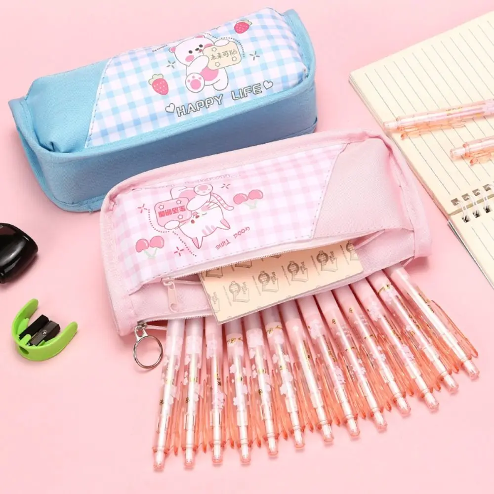 Cartoon Large Capacity Pen Bag Student Handheld Pen Bag Double Layer Storage Bag Cute And Simple Makeup Bag Stationery Box