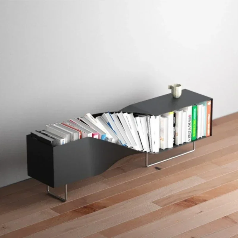 Modern simple small apartment, Nordic creative metal rectangular bookshelf, TV storage cabinet