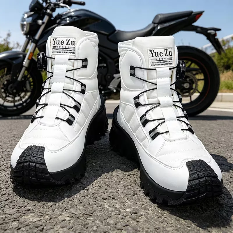 Functional Knob-Adjustable Motorcycle Riding High-Top Boots, Black Anti-Collision Toe Cap, Non-Slip Thick-Soled Motorcycle Shoes, Waterproof and Wear-Resistant Outdoor Off-Road Work Boots, Rider Commuter Anti-Fall Moto view 2
