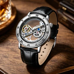 2020 New Men's Watch Tourbillon Mechanical Watches Transparent Hollow Automatic Self Wind Watches Leather Band Skeleton relojes