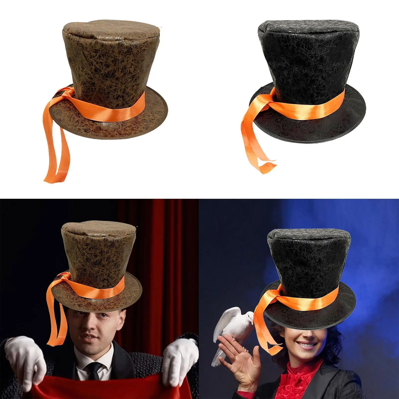 Top Hat Costume Hat Dress up Retro Gifts Magician Hat Cowboy Hat Headwear for Halloween Festival Stage Performance Fancy Dress