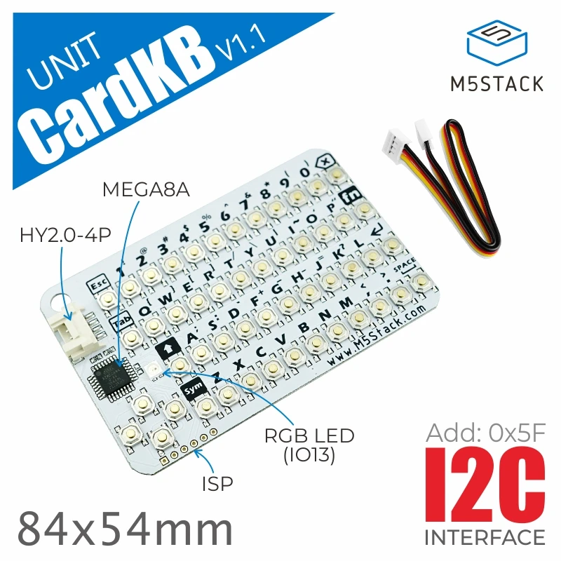 M5Stack Official CardKB v1.1 Mini 50-Key QWERTY Keyboard Unit with ATMega8A MCU, I2C, RGB LED, Programmable for UIFlow (MEGA8A)