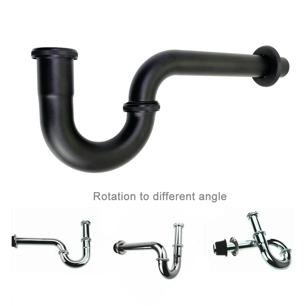 Black Bathroom P-Trap Set Sink Drain Pipe Fittings Deodorant Wash Basin Waste Trap Plumbing Universal Bathroom Pipe Drain Pipe