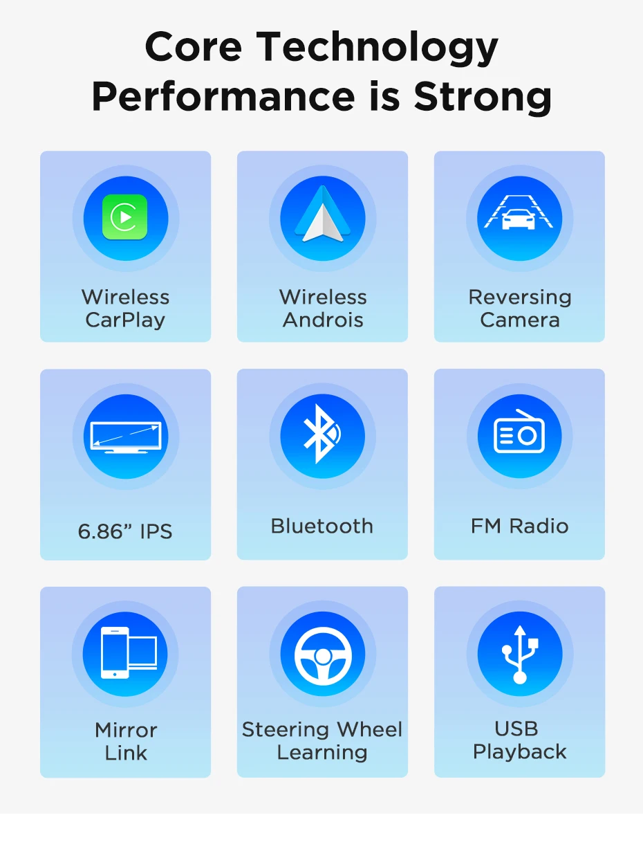 Junsun 6,86" Kabelloses Carplay Android Auto Universal 1 Din MP5 Autoradio 1280*600 IPS Touchscreen Stereo Zentrale – Detail 6