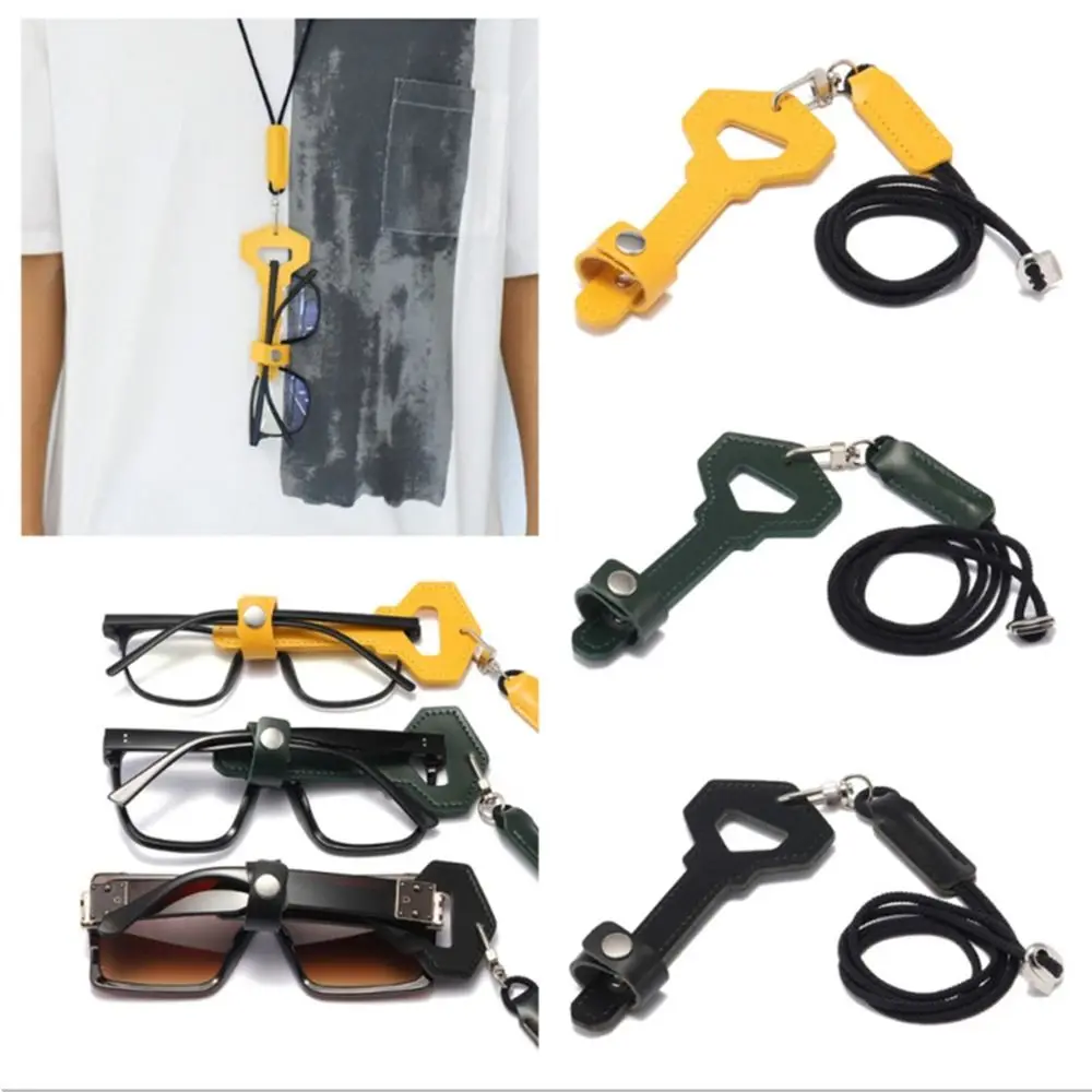 PU Leather Leather Glasses Chain Anti Fall Neck Strap Rope Sunglasses Lanyard Portable Hanging Neck Key Shape Sunglasses Case