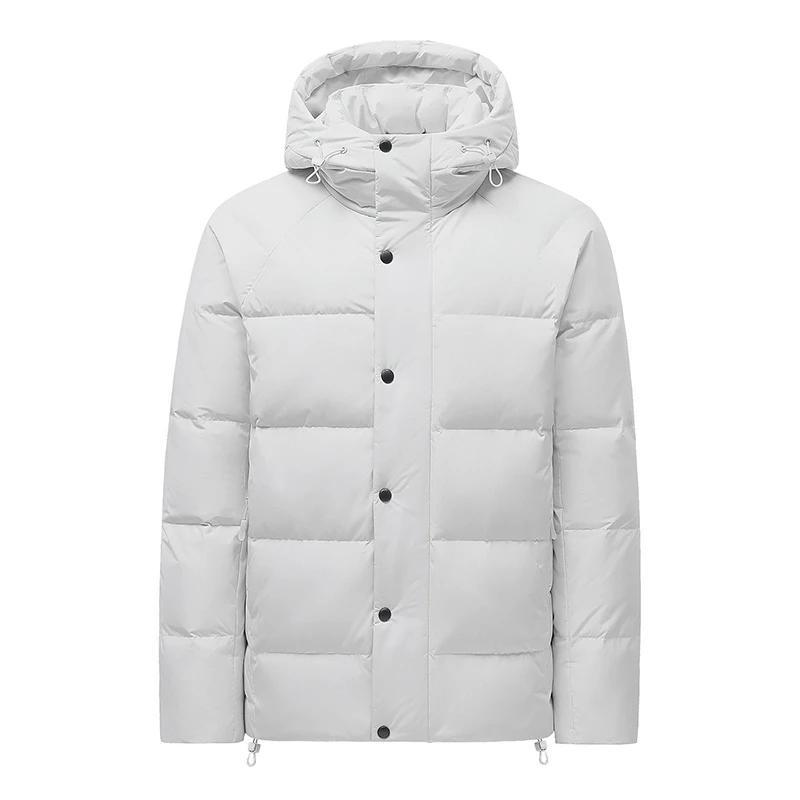 

Осень-зима 2025: пуховики, мужская модная верхняя одежда с капюшоном и длинными рукавами, однотонное белое пальто на утином пуху, мужская теплая ветрозащитная куртка