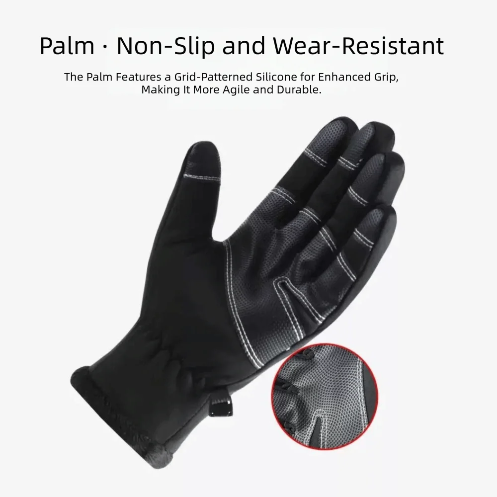 Waterproof Cycling Gloves Fleece Lined Anti Slip Winter Gloves Cold Proof Touchscreen Compatible Motorcycle Gloves Fishing