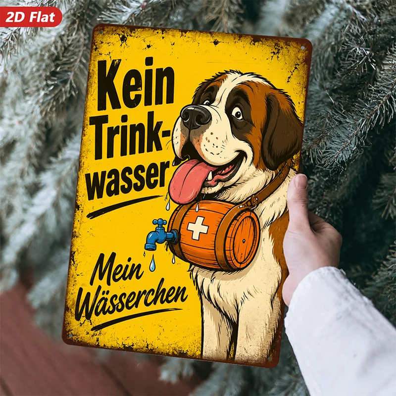 2D Flat,Metal Sign Wall Art, St. Bernard Dog Art, German Text Decor, Retro Style, Home Decor, for Living Room, Bar,