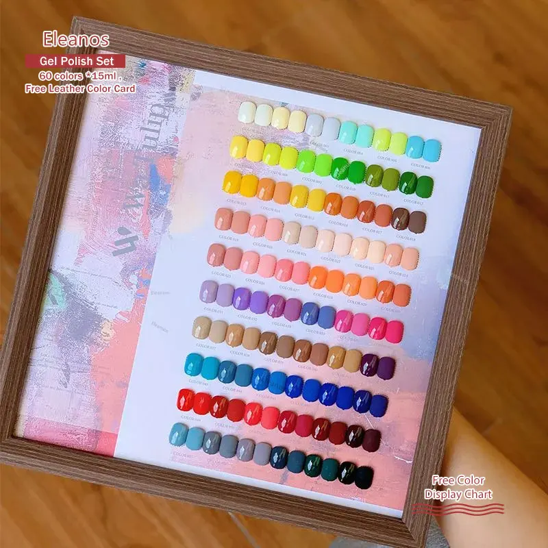 Eleanos 60 개/대 15ml 젤 폴리쉬 세트 네일 아트 전체 세트 네일 젤 폴리쉬 학습자 키트에 대한 컬러 카드가있는 매우 좋은 네일 젤 키트