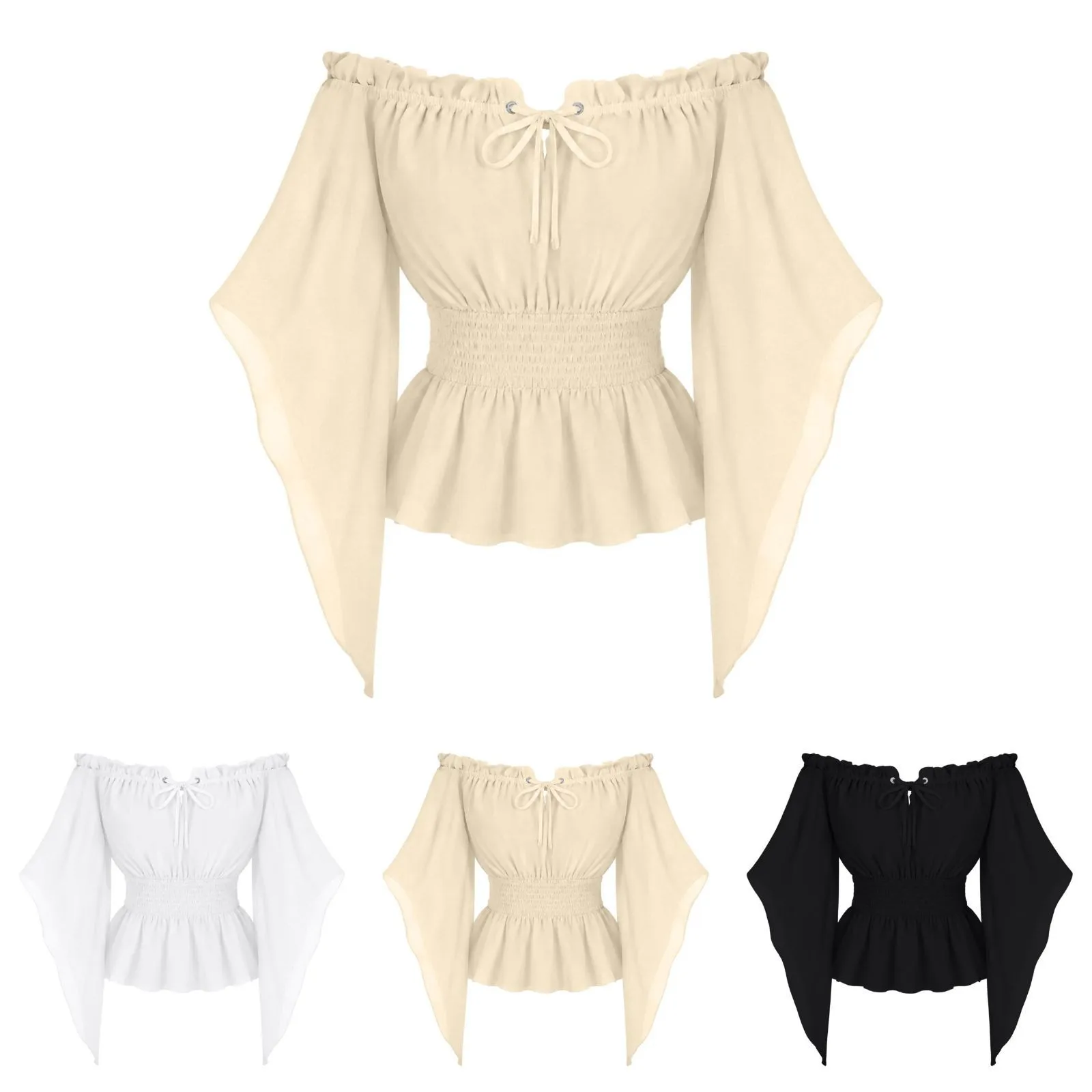 New Vintage Medieval Peasant Costume Blouse Tops for Women Pirate Shirt Steampunk Off Shoulder Corset Halloween Cosplay Viking