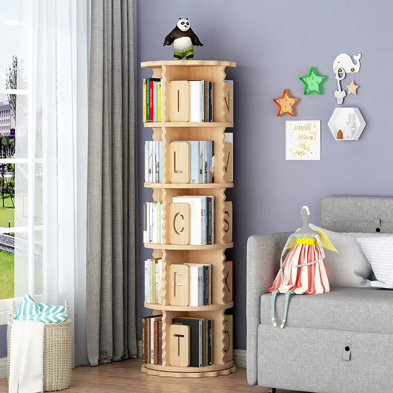 

Rotating bookshelf floor-to-ceiling simple household children's picture book shelf shelf student bedroom 360-degree small