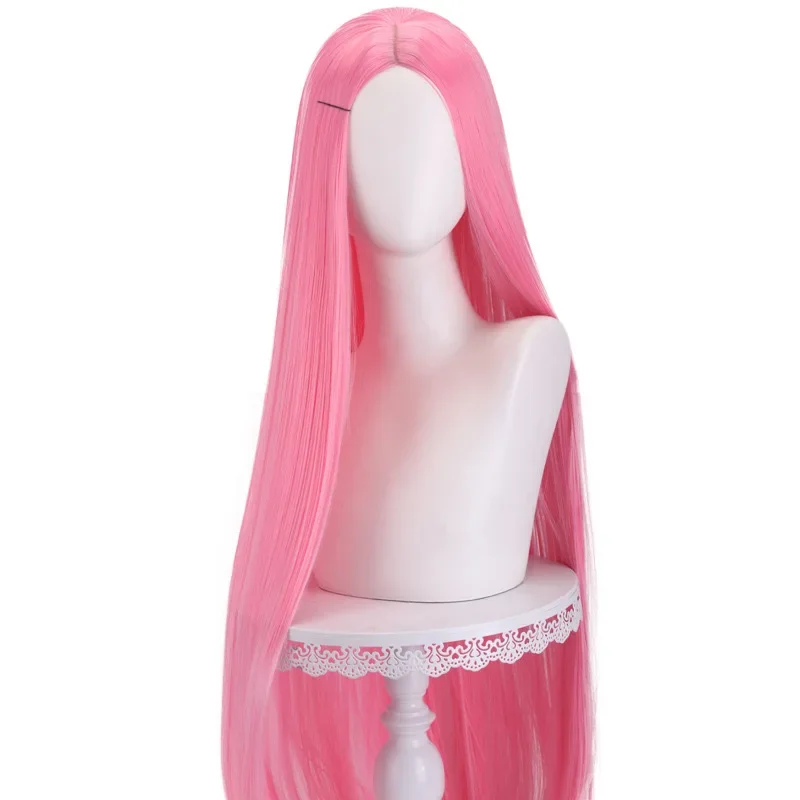 Lange gerade Cosplay-Perücke, 100 cm, Mittelscheitel, zentraler Split, blond, rosa, rot, lila, hitzebeständige Kunsthaar-Perücken