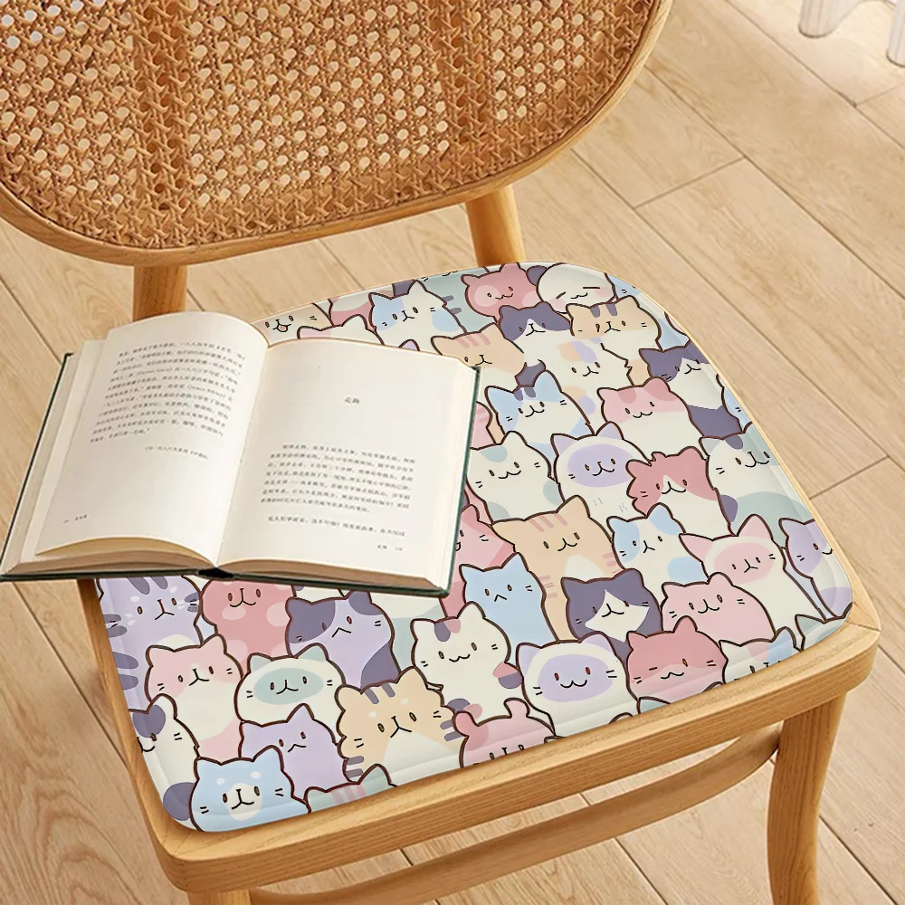 Cartoon Cute Cats Background  Art Chair Cushion Soft Office Car Seat Comfort Breathable 45x45cm Sofa Decor Tatami