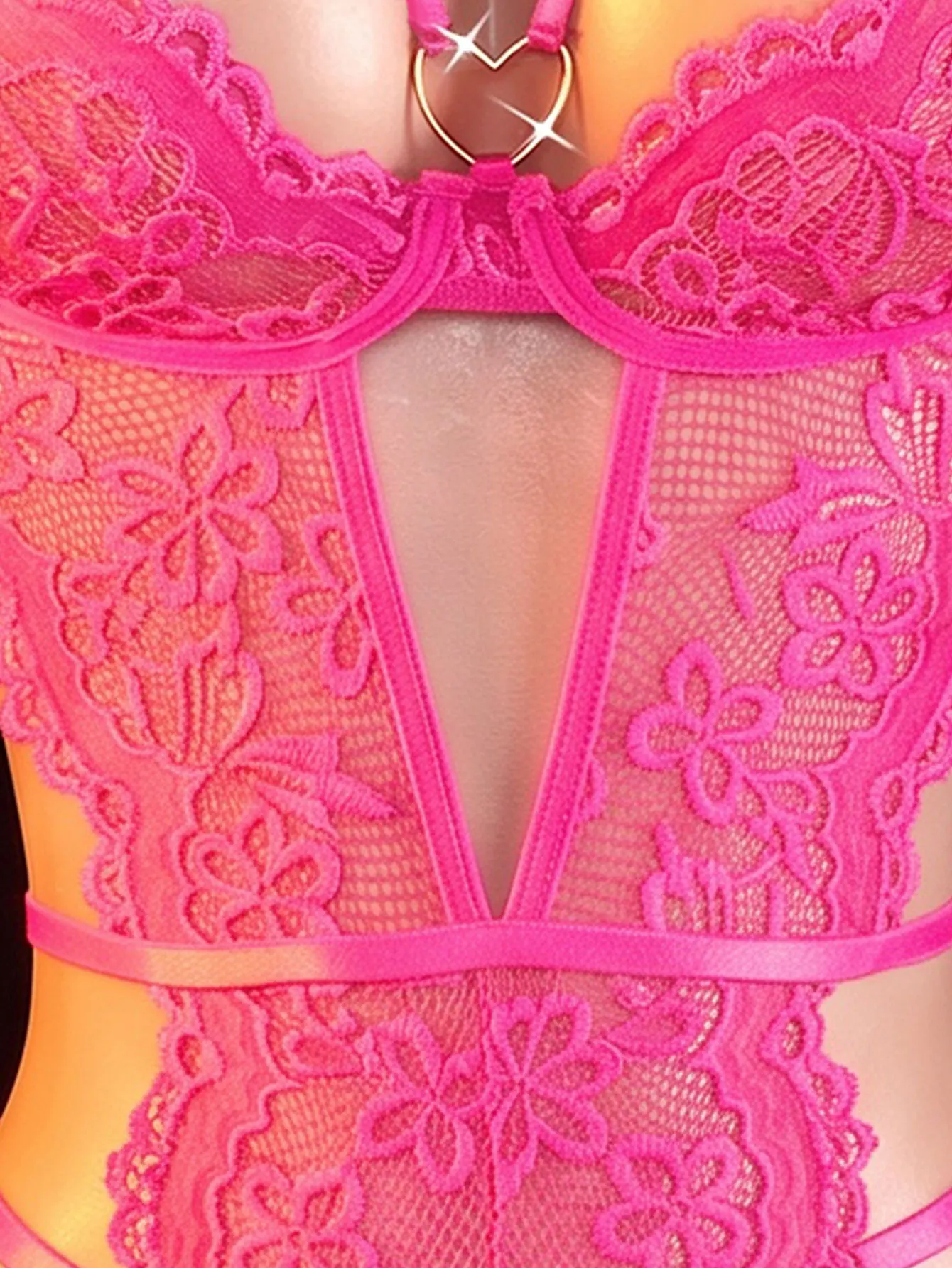 One-piece Hollow Transparent Lace Sexy Lingerie Erotic Crotchless Bodysuit view 3