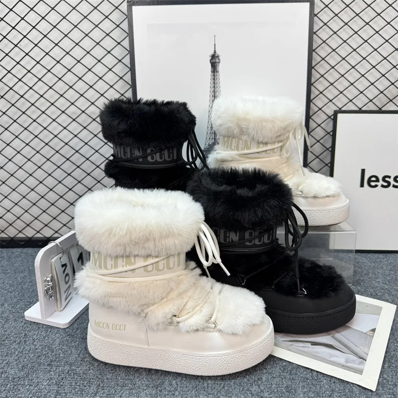 

2025 New Arrival Height-Increasing Autumn/Winter Moon Boots for Women Anti-Slip Warm Snow Boots Trendy Mid-Calf Lace-Up Boots