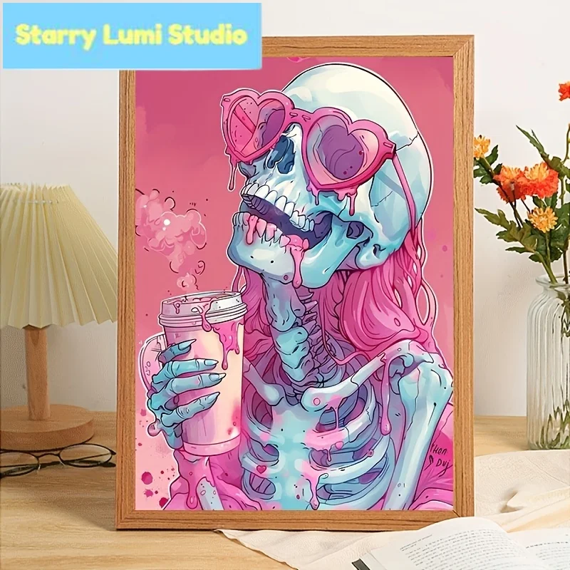 Diamond Kit Pink Skull Pattern on Canvas for Bedroom Living Room Decor Diamond Painting Set,Mosaic Art Suitable for Beginners