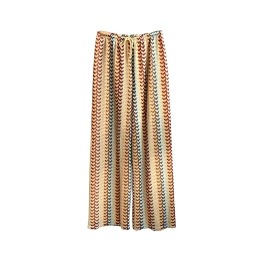 

GORGLITTER Women's Crochet Pants Striped Low Rise Wide Leg Pants Colorful Boho Baggy Trousers Festival Outfits