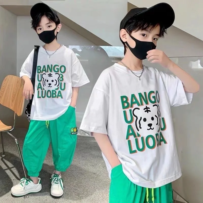 

Children's Round Neck New Temperament Summer T-shirt Five-point Sleeve Simple Trend All-match Korean Style Children's Clothing