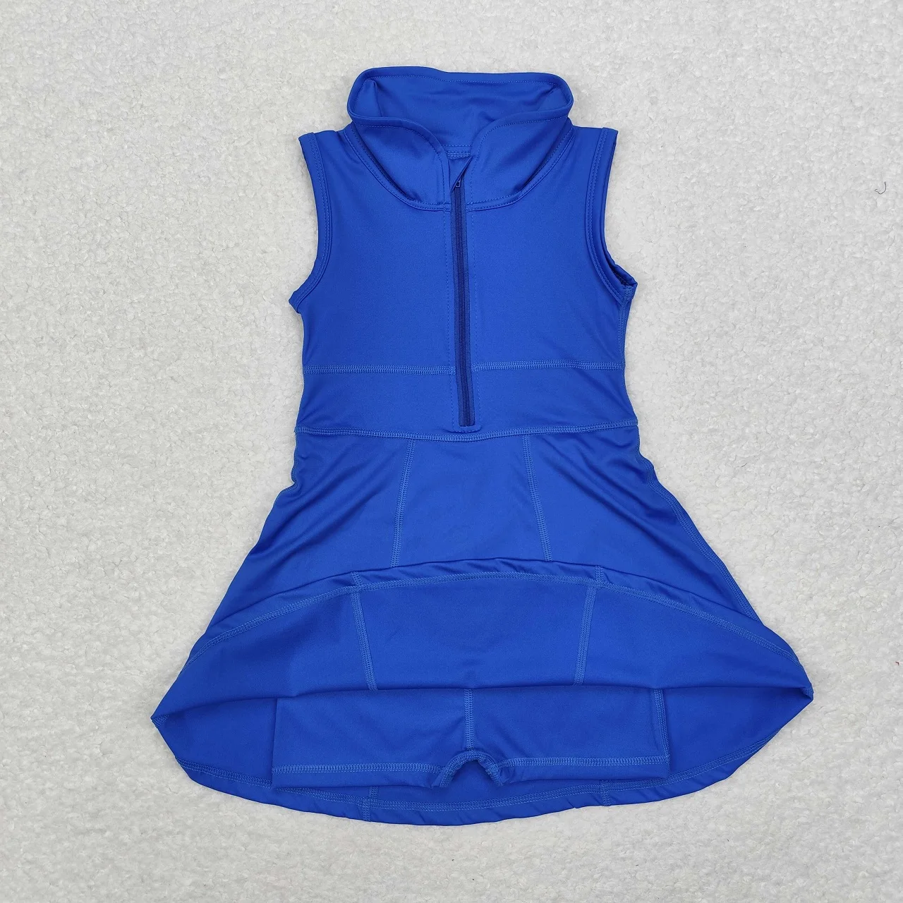 Wholesale Boutique Summer Baby Girl Blue Shorts Dress Toddler Infant Kids Children Sleeveless One Piece Zipper Clothes