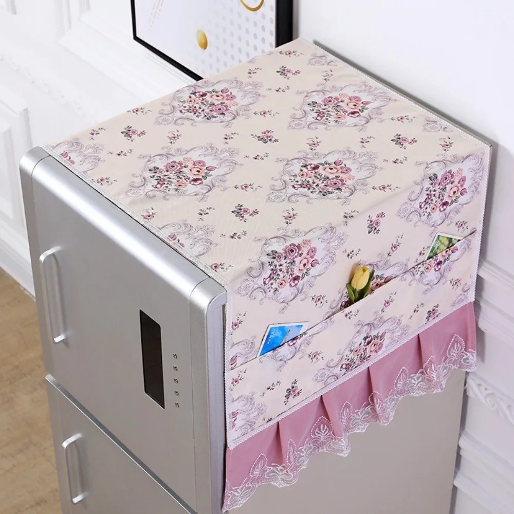 

70x170cm Refrigerator Dust Cover with Storage Pocket Flower Pattern Dust-proof Cover Art Cloth Washable Washing Machine Cover