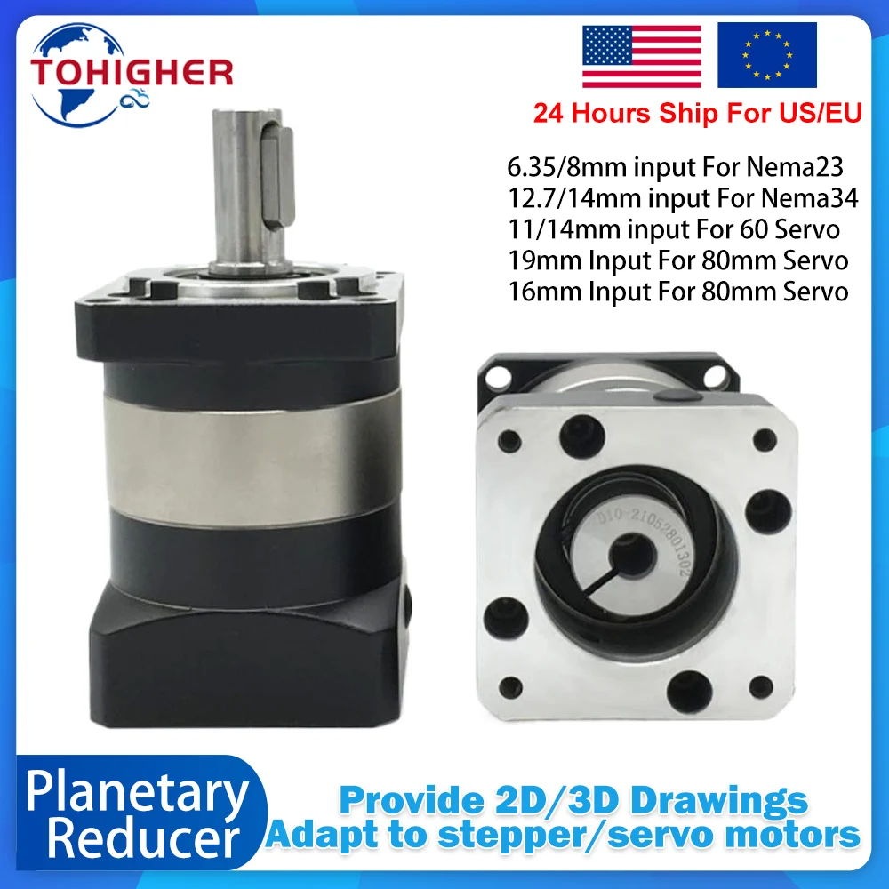 7Arcmin High Precision Planetary Reducer 6.35/8/11/14mm Input For Nema 23 57mm Nema34 86 Stepper 60mm 400W Servo Motor Gearbox