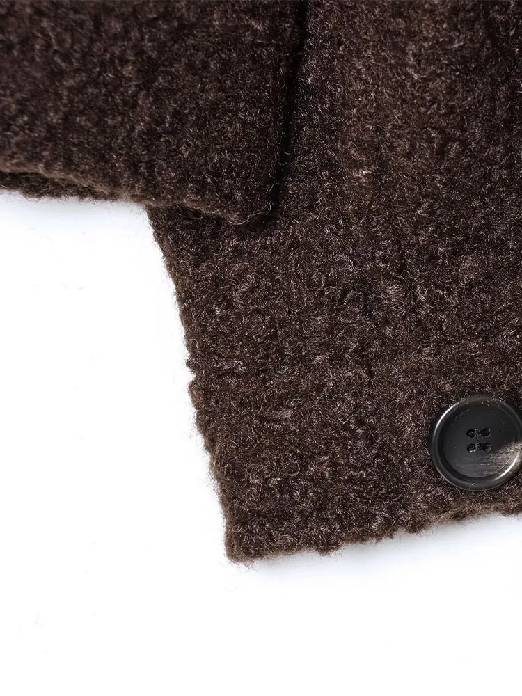 

HH Female Simple Versatile Pocket Single-breasted Long-Sleeved Jacket Women Winter Fashion Casual Furry Collar Twill Warm Jacket