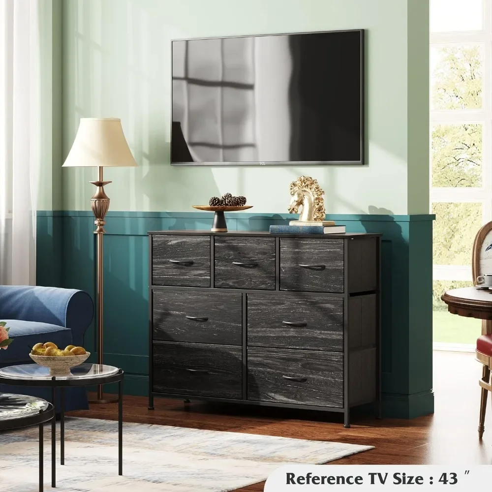 

TV Stand, Entertainment Center with Fabric Drawers, Media Console Table with Metal Frame and Wood Top TV Cabinet