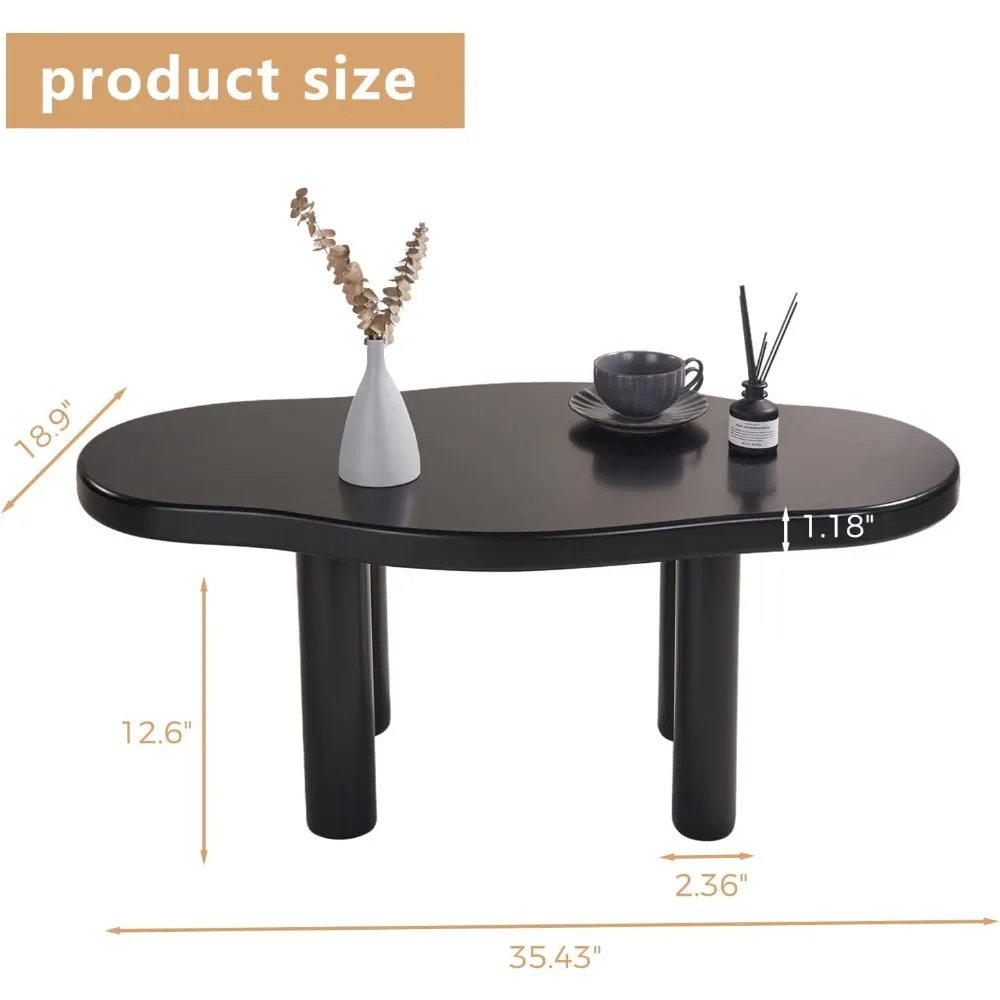 귀여운 불규칙한 모양의 커피 테이블 4개의 다리 - 거실, 아파트, 침실용 모던 엔드 테이블 - 쉬운 조립 - 블랙