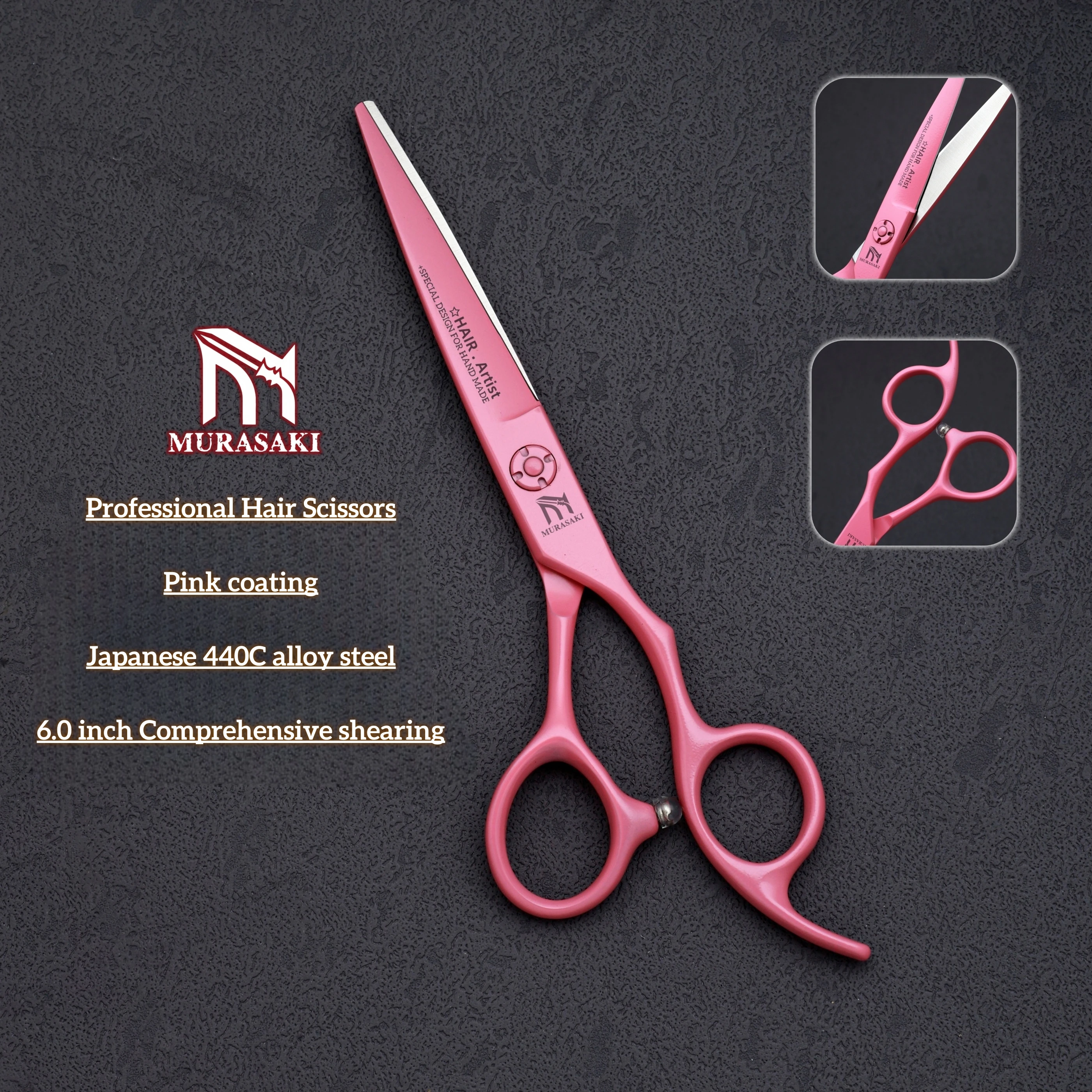 murasaki-プロフェッショナル理髪はさみ、60-インチ日本製-440c-鋼理髪はさみ、サロン高品質ヘアカットツール