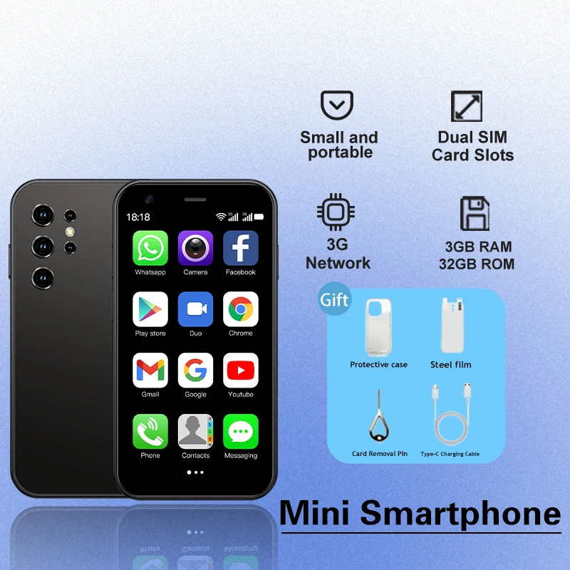 هاتف ذكي صغير 24 مقاس 3 بوصات مع ذاكرة وصول عشوائي 3 جيجابايت وتخزين ذاكرة قراءة فقط 32 جيجابايت، وضع مزدوج في وضع الاستعداد المزدوج، هدية مثالية