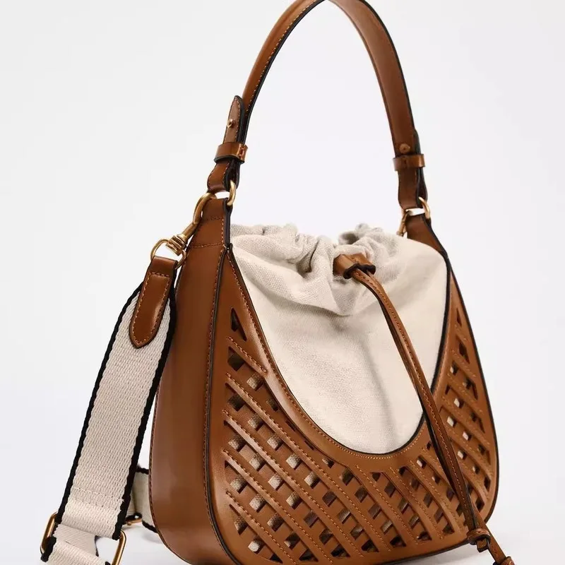 New Women's Single Shoulder Handheld Bucket Woven Handbag Crossbody Bag Product Dark  exquisite High quality Classic