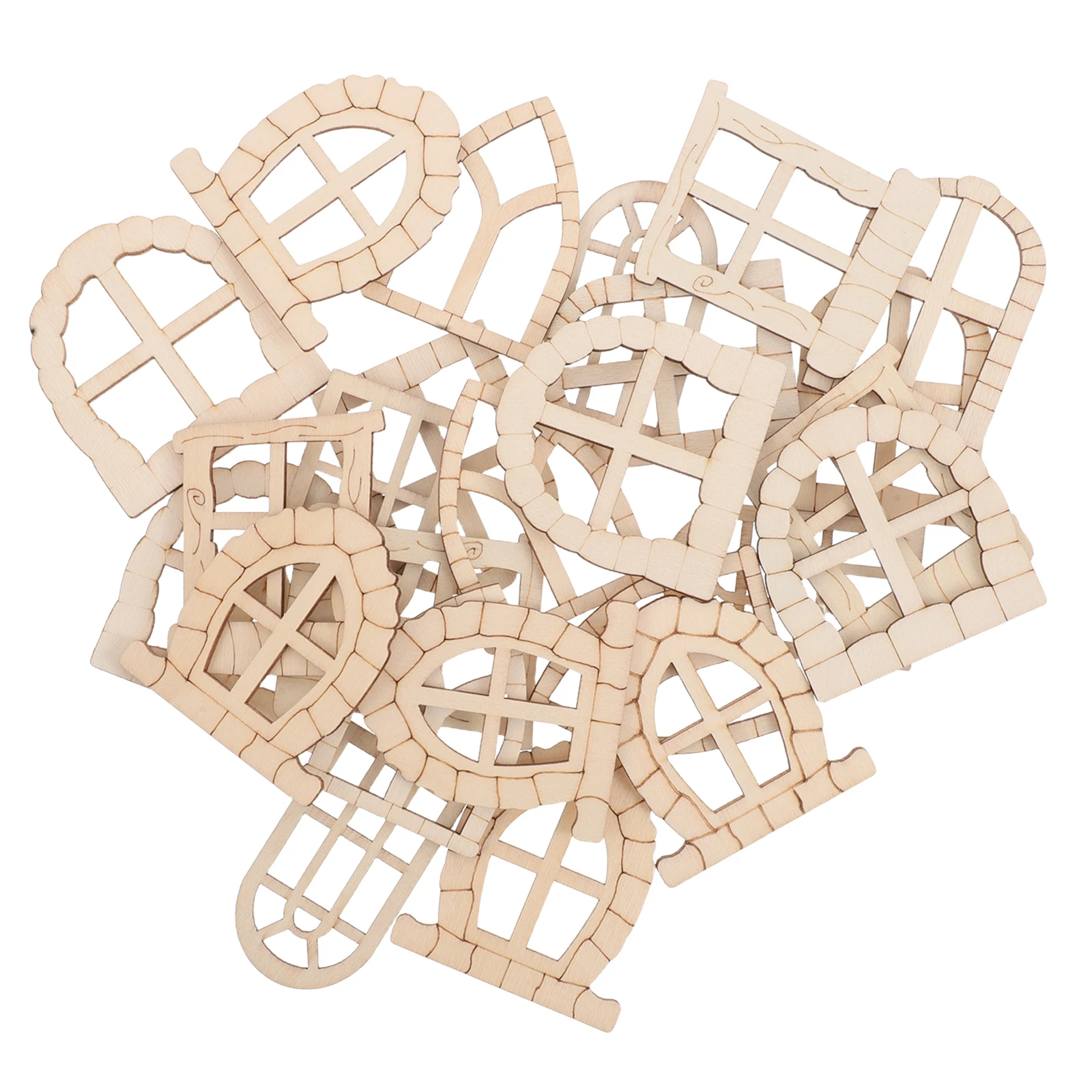 

50Pcs Natural Wood Mini Fairy Door Window Set Unpainted DIY Craft Accessories for Enchanting Projects Dollhouse Accessories