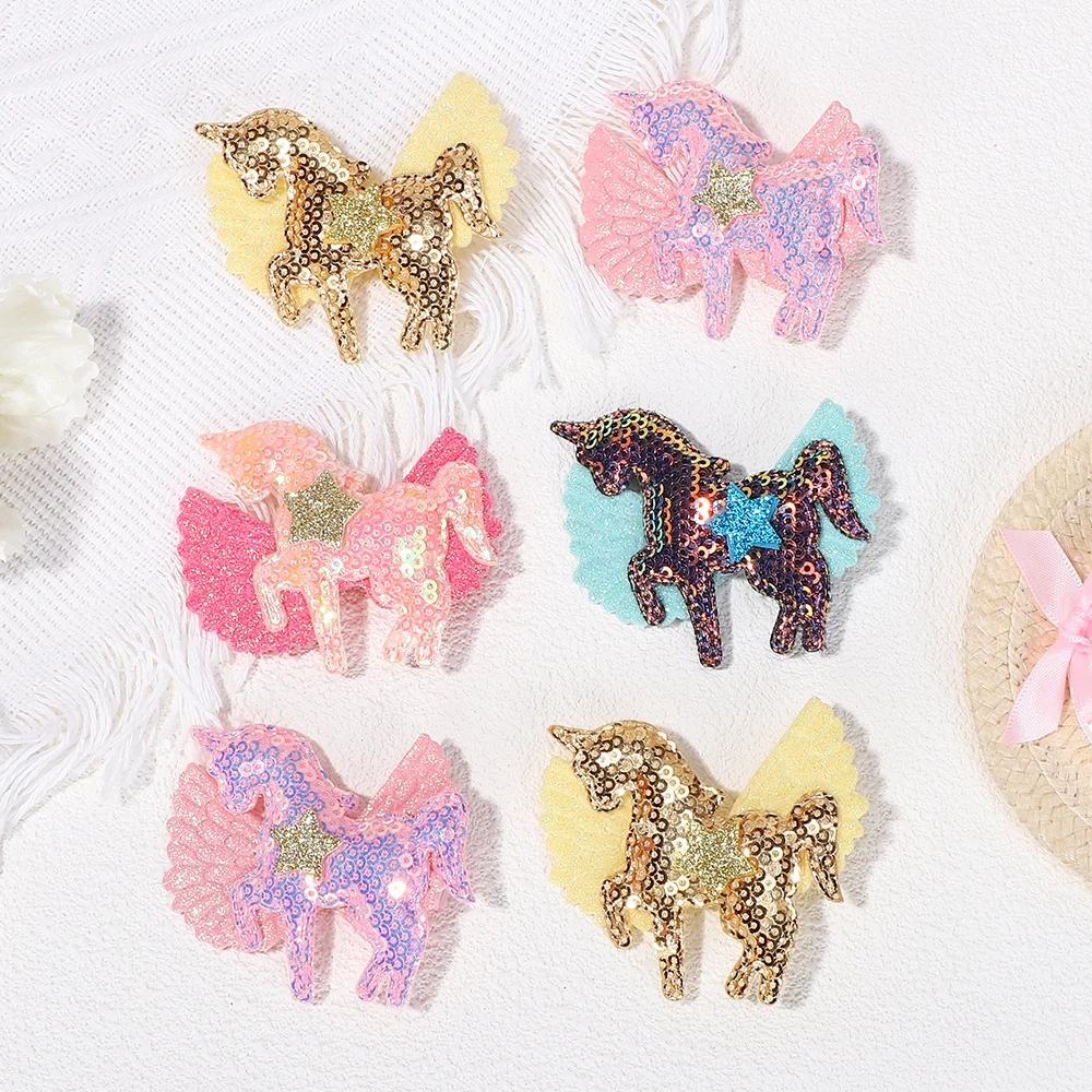 30 sztuk cekiny spinki do włosów dla dziewczynek jednorożec brokatowe skrzydła spinki do włosów błyszczące gwiazdy spinki do włosów losowy kolor dziecięce akcesoria do włosów