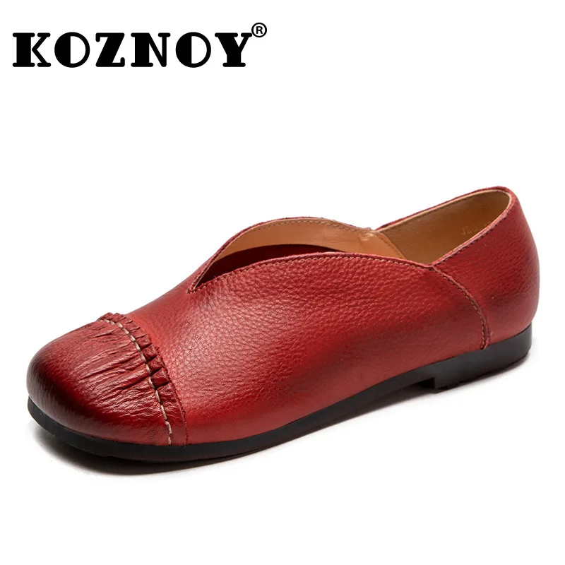 

Koznoy 1.5cm Retro Ethnic Natural Genuine Leather Loafer Summer Comfy Shallow Women Soft Flats Casual Spring Autumn Sewing Shoes