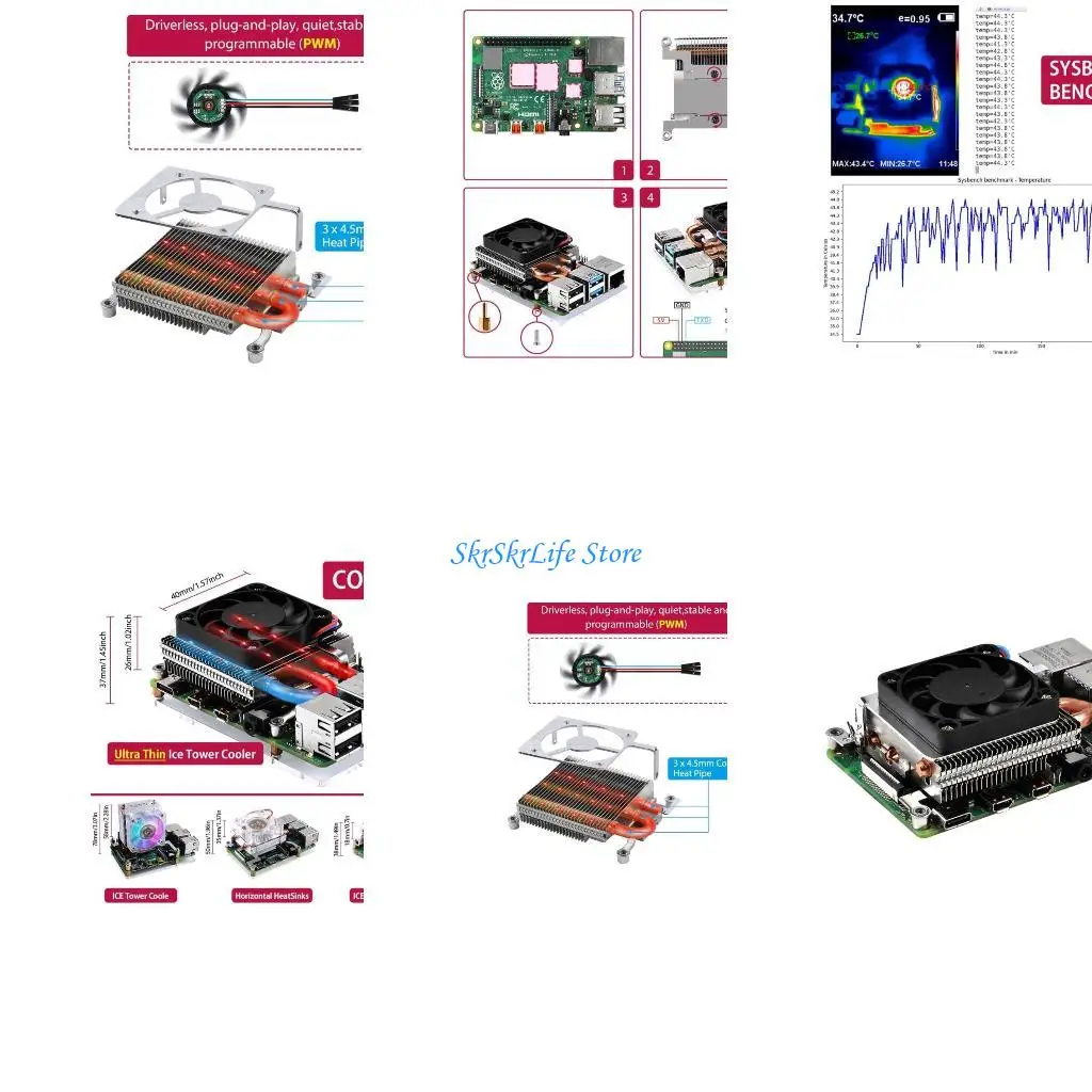 

E65E RPI 4 Ультра тонкая ледяная башня охлаждение ЦП Охлаждение вентилятор медная труба радиатор