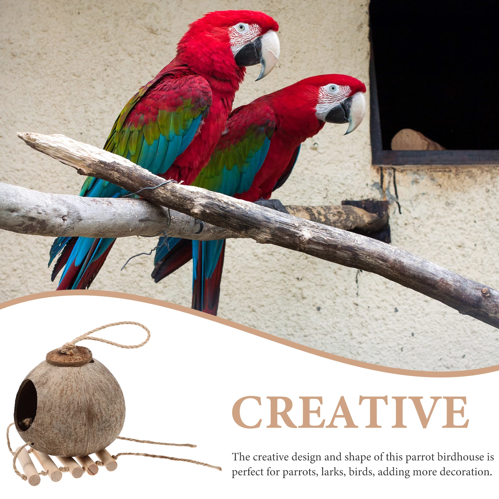 

1 set 1 Set Coconuts Shell Birdcage Bird Bed For Pet Decorative Nest Hanging Wood Bird Resting Cage Breeding Parrot Nest