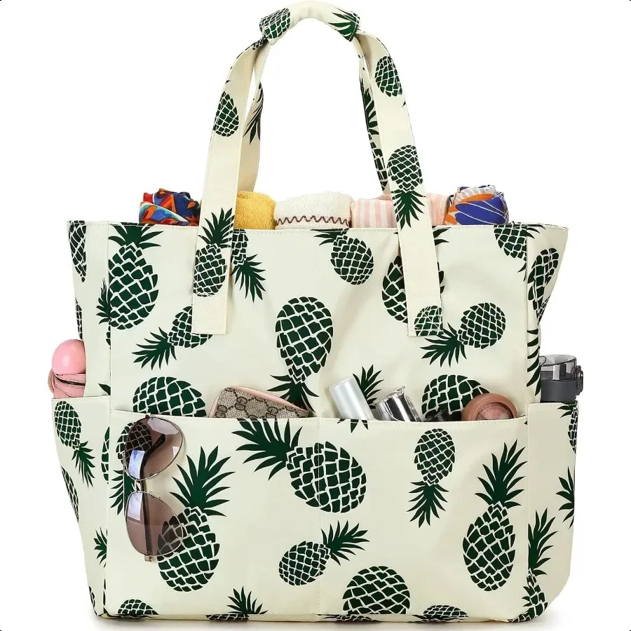 

Large Beach Tote Bag Women Waterproof Sandproof Zipper Beach Tote Bag for Pool Gym Grocery Travel with Wet Pocket