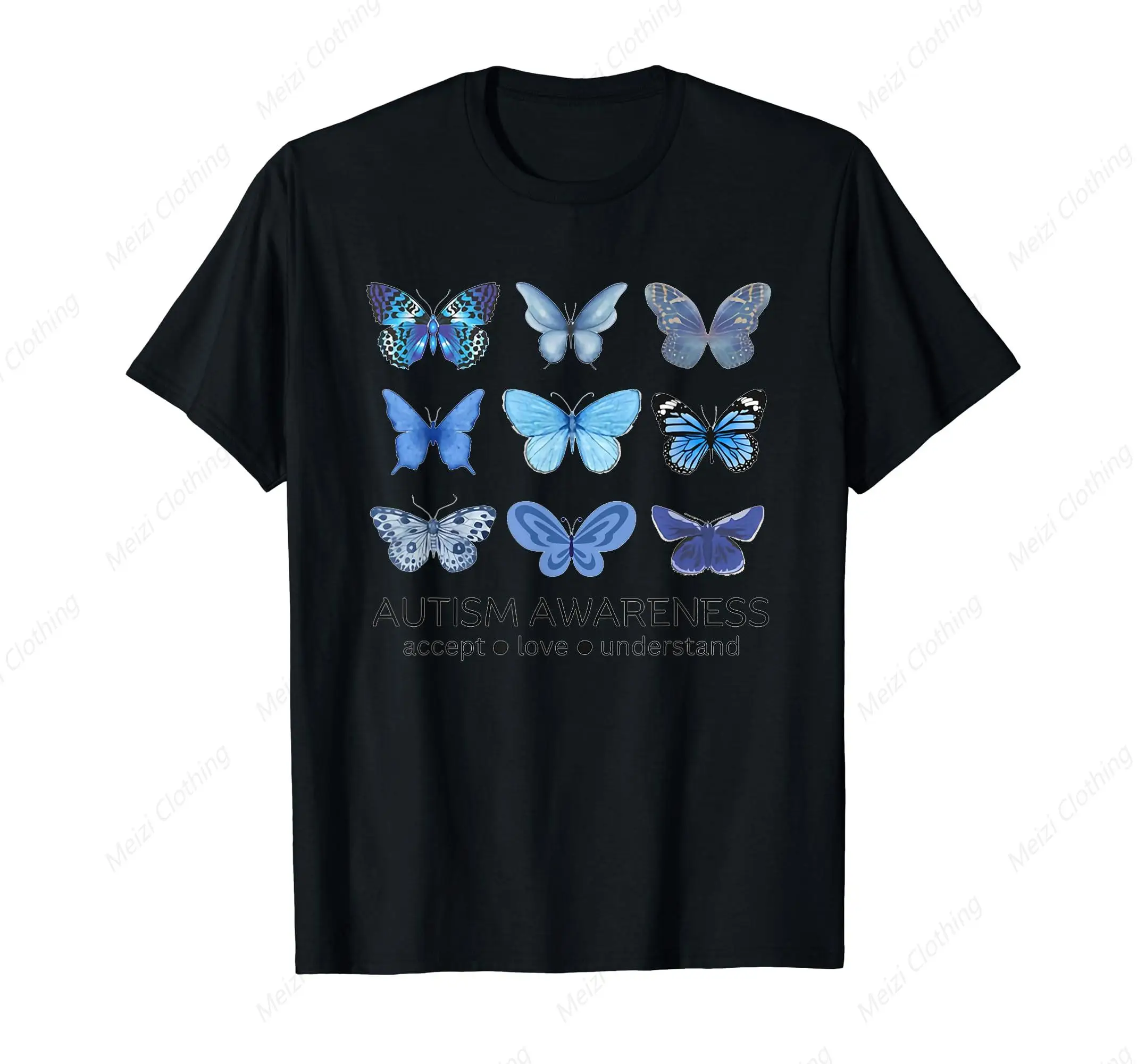 Men'S And Women'S Blue Butterfly Autism Mental Health T-Shirt Printed Shirt Pure Cotton White Casual Fit T-Shirt