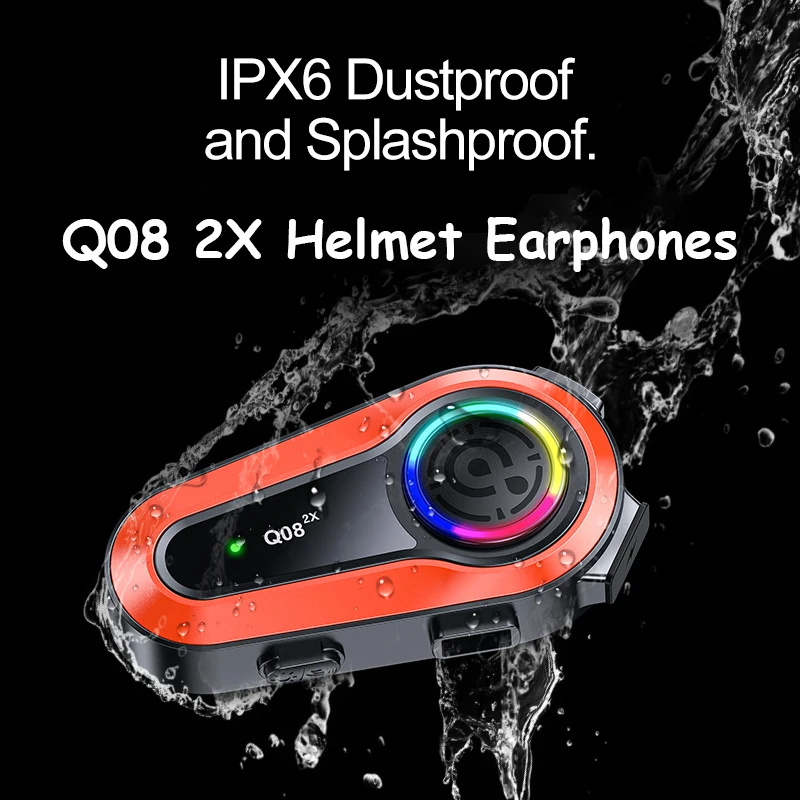 

Q08 2X Motorcycle Helmet Intercom Headset Bluetooth5.0 Handsfree Call 1000M Wireless Interphone Noise Reduction IPX6 Waterproof