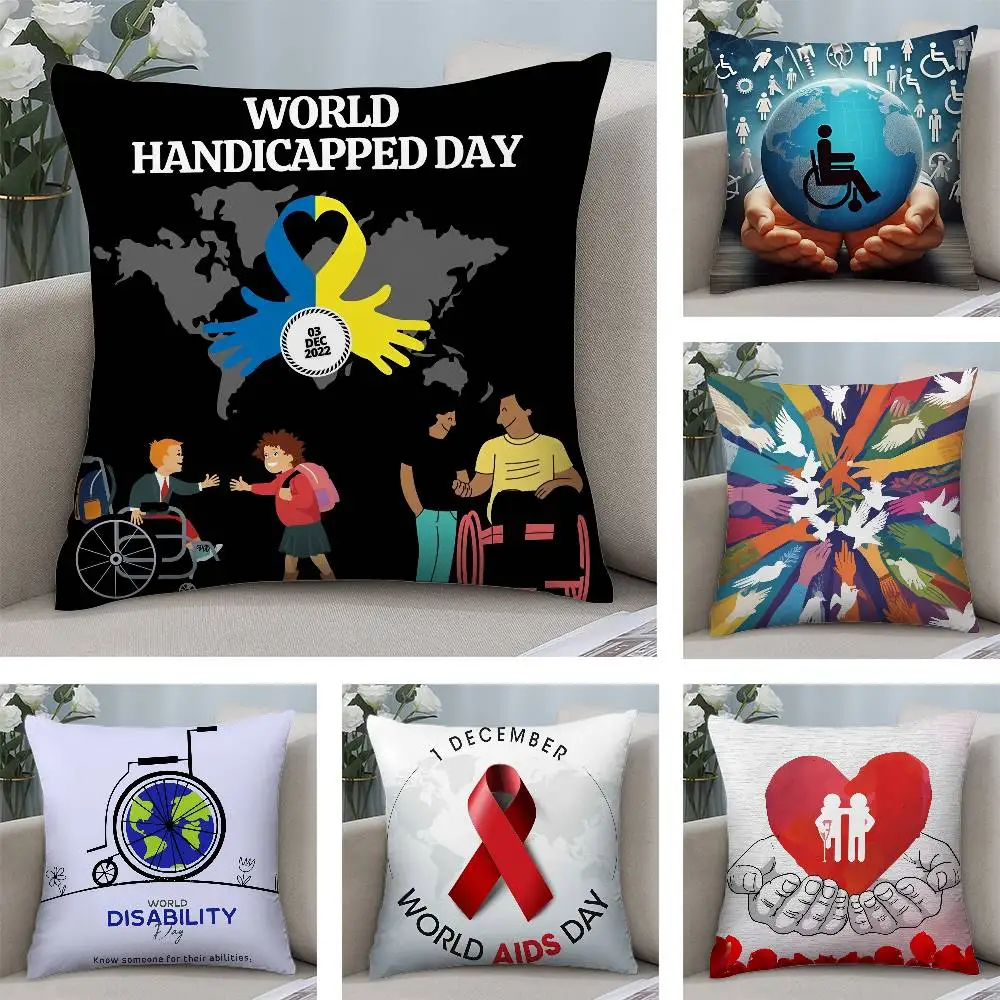 

love World Disabled Day Pillow Case Plush Fabric Soft Pillowcase Double Sided Print Cushion Cover Household Gifts